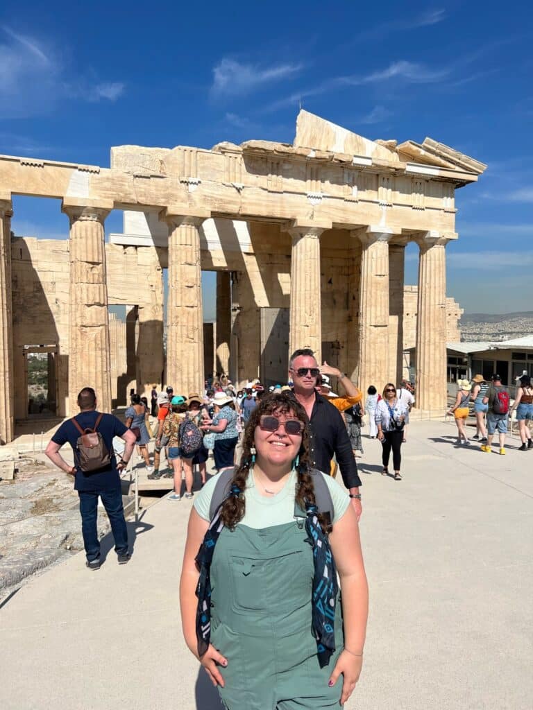 Mia outside the Propylaea on the Acropolis.