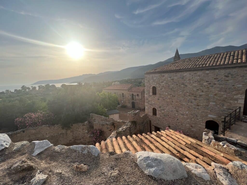 Exploring the castle in Kardamyli.