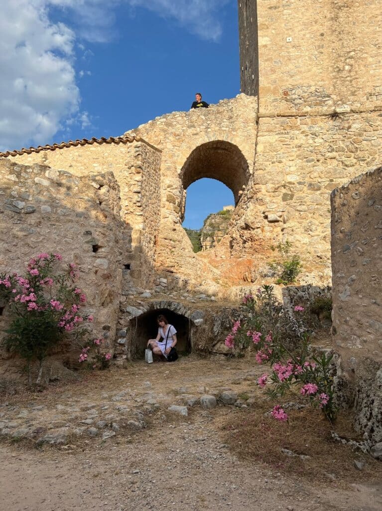 Exploring the castle in Kardamyli