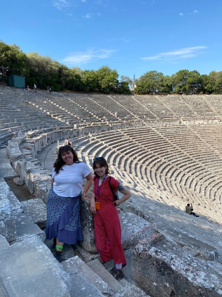 Exploring the theatre at Epidavros.